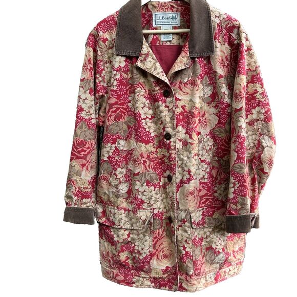 L.L. Bean Jackets & Blazers - Vintage L.L. Bean Floral Chore Barn Coat Size 2x Corduroy Trim Button Up